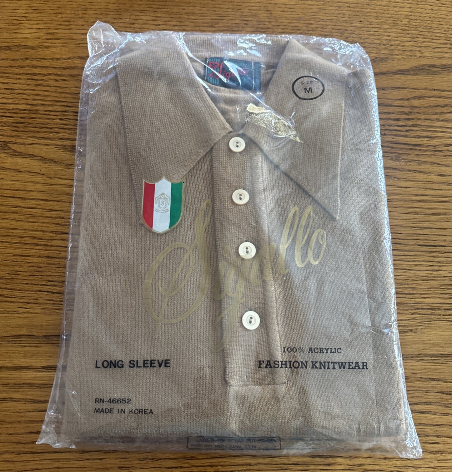 Sigallo Mens Vintage Shirt Size M Knit Long Sleeve Acrylic Brown Medium New