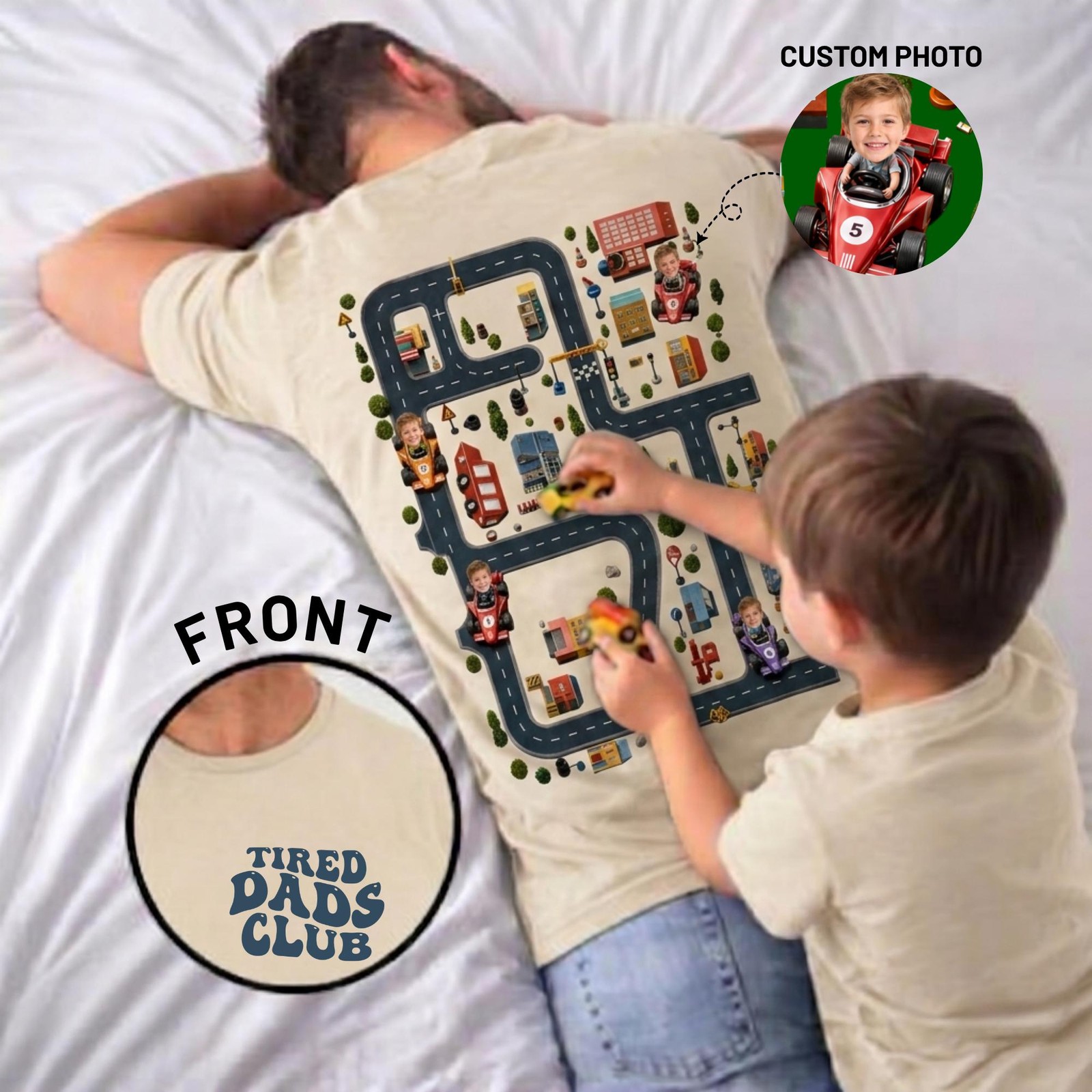 Custom Photo Race Car Tired Dads Club Shirt Fathers Day Gift for Dad