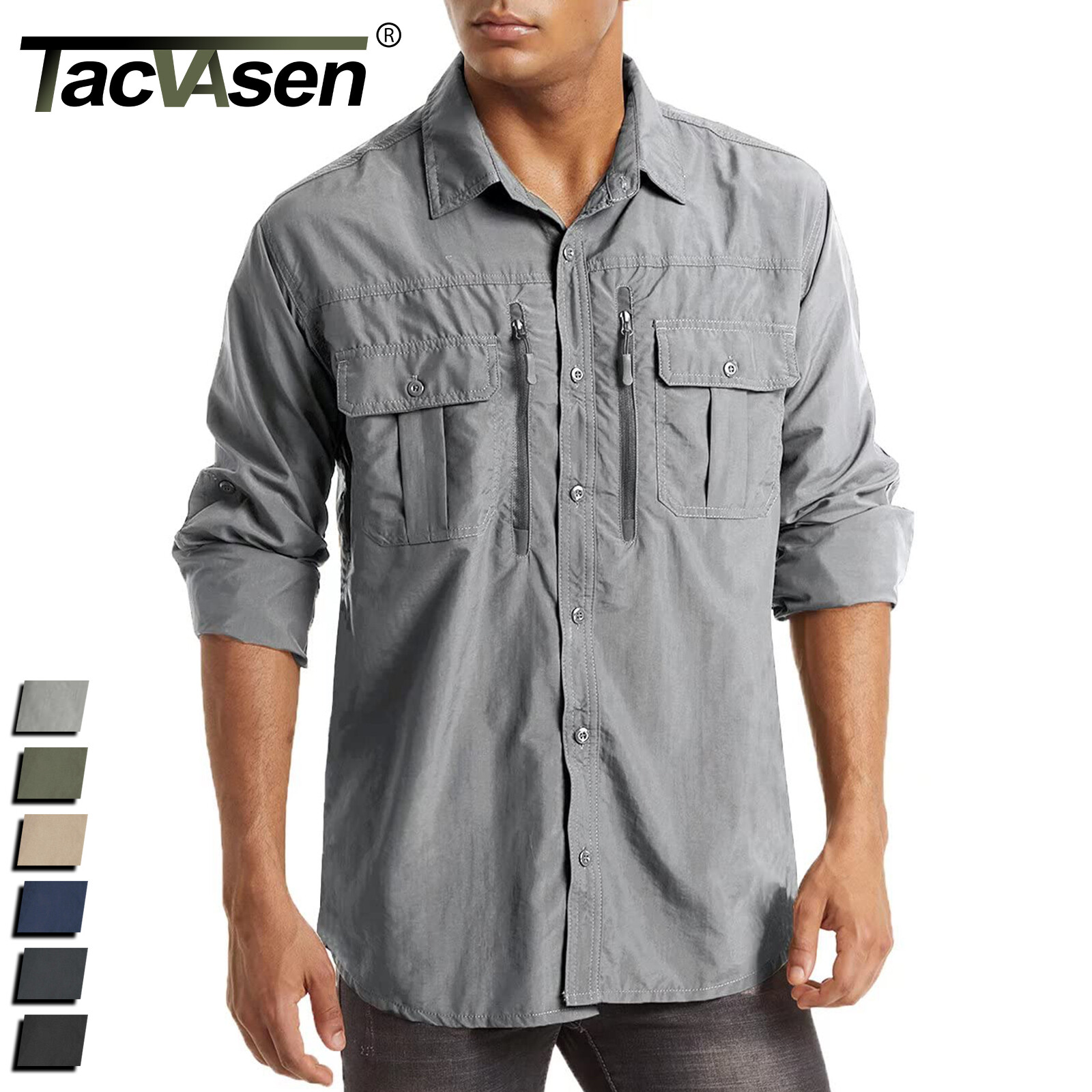 Mens Tactical Hiking Shirt Cargo Work Long Sleeve Shirts Quick Dry Performance T