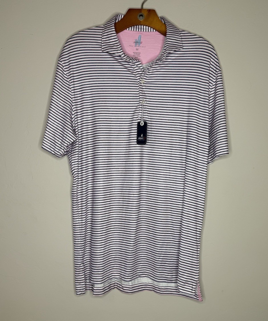 Johnnie O Featherweight Striped Performance Polo Pink White Striped Medium NWT