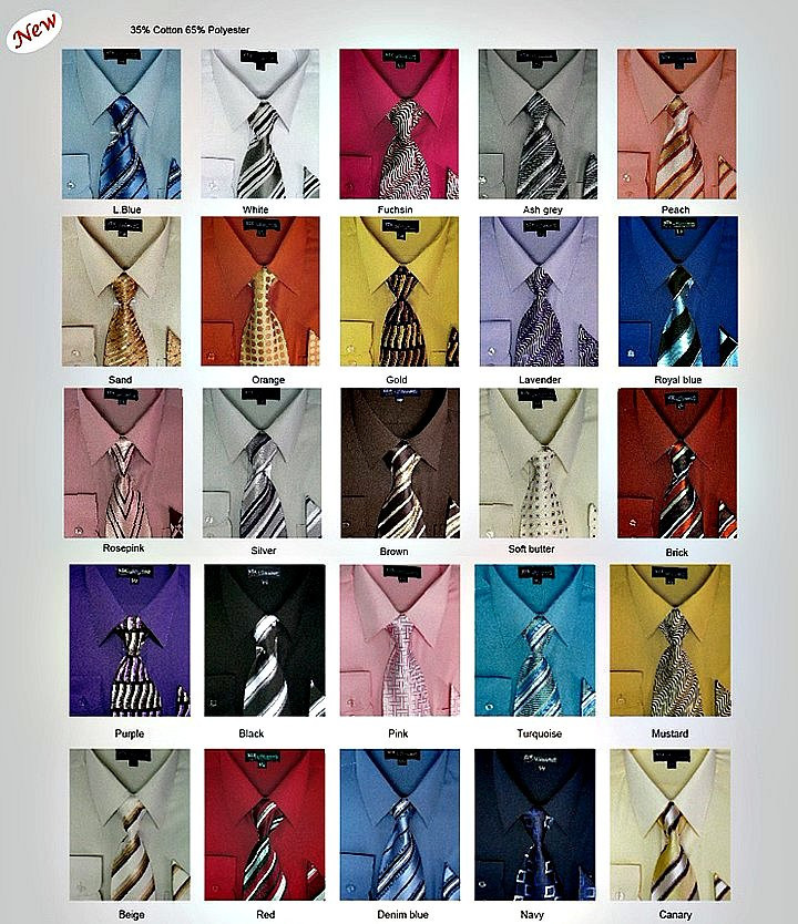 New Men’s Dress Shirt Set with Tie + Handkerchief Long Sleeve Fortino SG21A