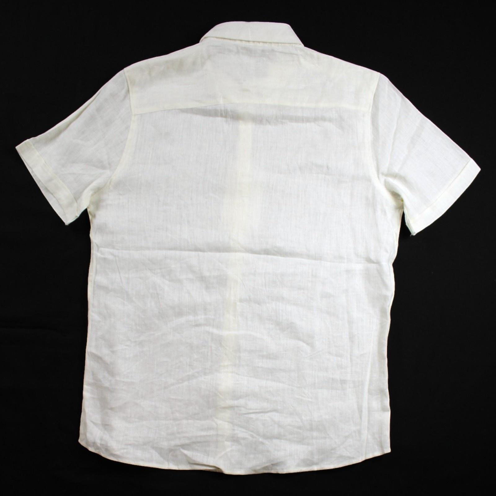 Ike Behar Shirt Mens M Ivory 100% Linen Short Sleeve Button Front $95 NEW