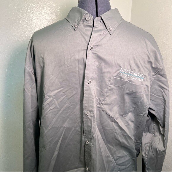 Port Authority Men’s Size 2XL Button Down Dress Shirt Gray Chest Pocket Mythics