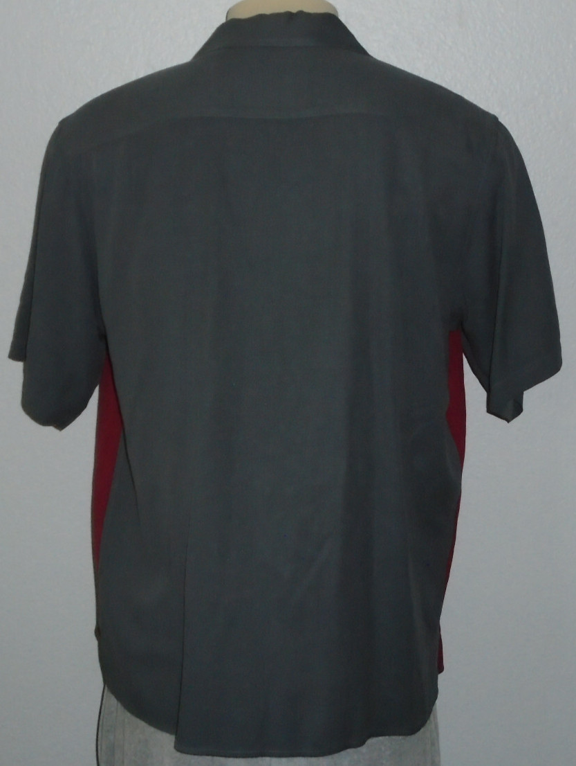 Retro Hipster Swing Lounge Rockabilly 100% Silk Button Front 2-Tone Shirt Men L