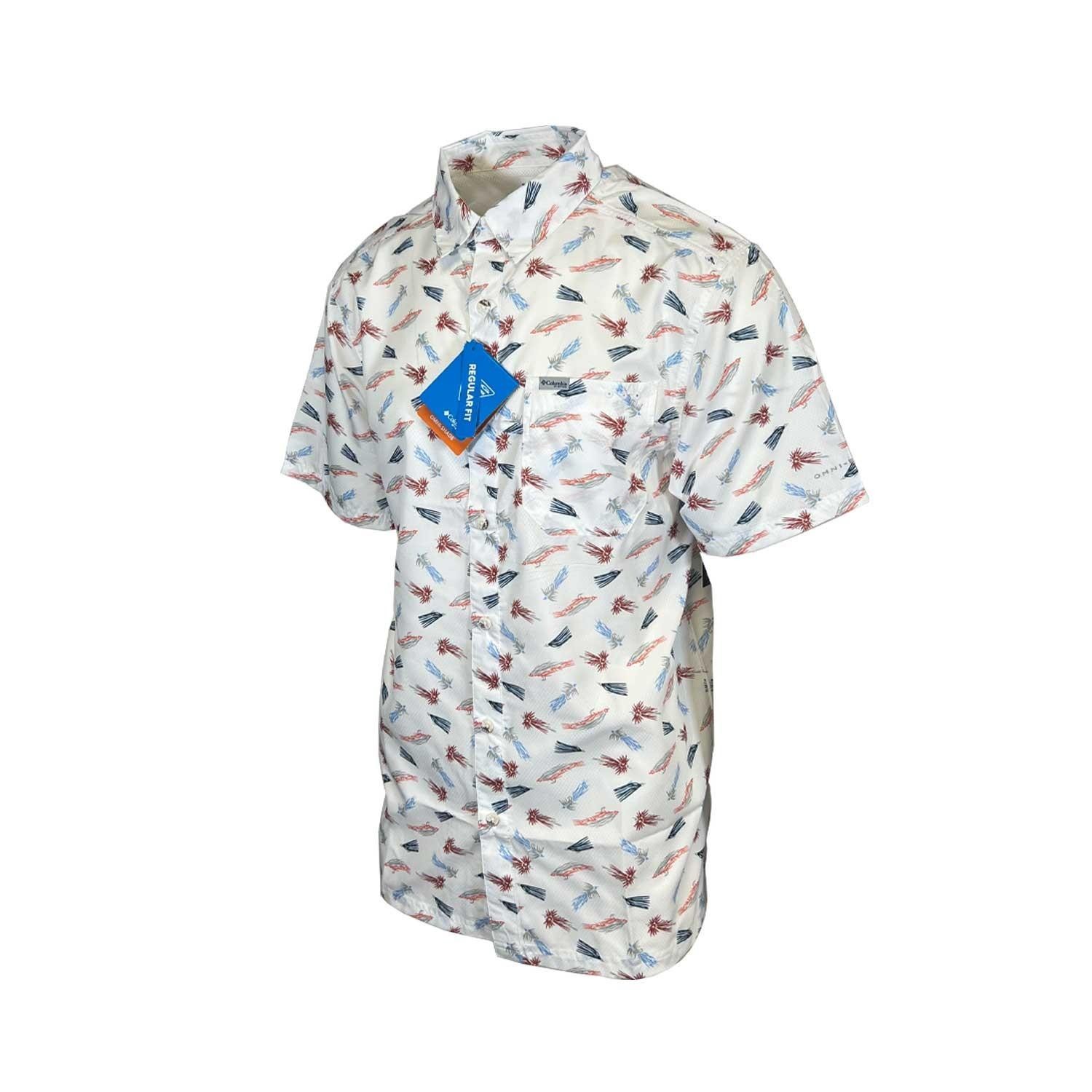 Columbia Men’s White Fly Pride Shirt PFG Super Slack Tide Camp S/S (111)