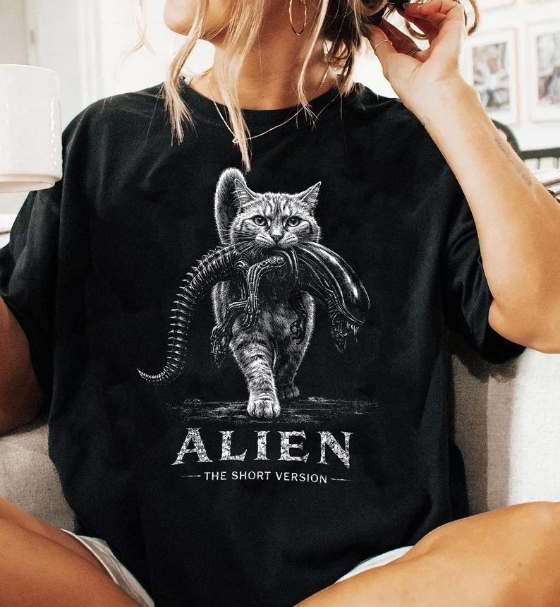 Alien The Short Version Cat Shirt – Sci-Fi Horror Parody Graphic Tee