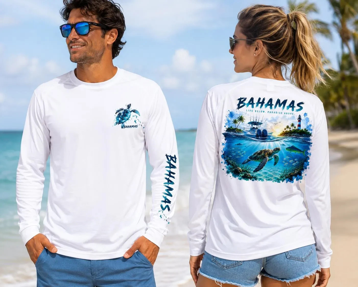 Bahamas Travel Boat Beach Vacation Long Sleeve UPF 50 sun T-Shirt UV Protection