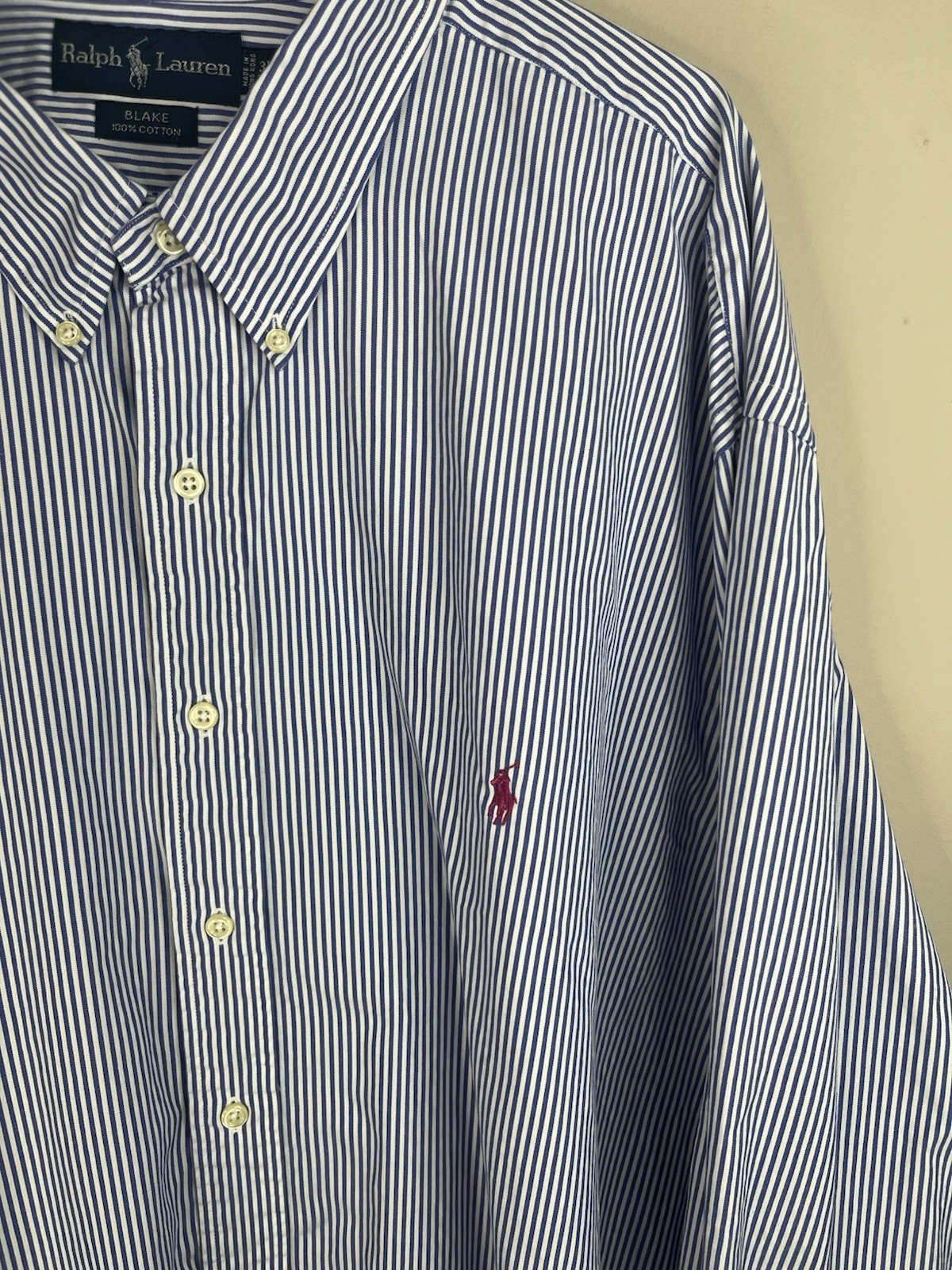 Polo Ralph Lauren Shirt Mens 3LT Blue Stripe Button Down Long Sleeve