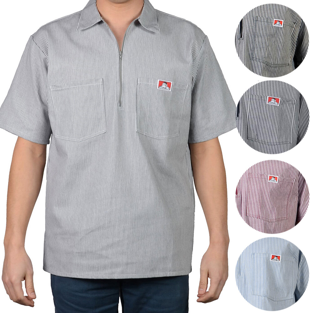 Ben Davis Men’s Short Sleeve Color Stripe Cotton Blend Pockets 1/2 Zip Shirt
