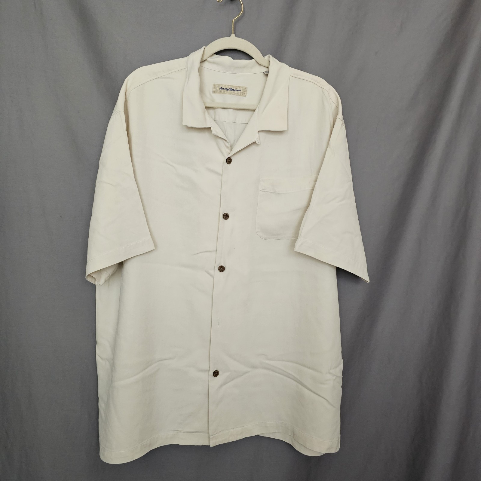 Tommy Bahama cream Silk Short Sleeve Button-Up Shirt w/ Pockets XXL Big & Tall
