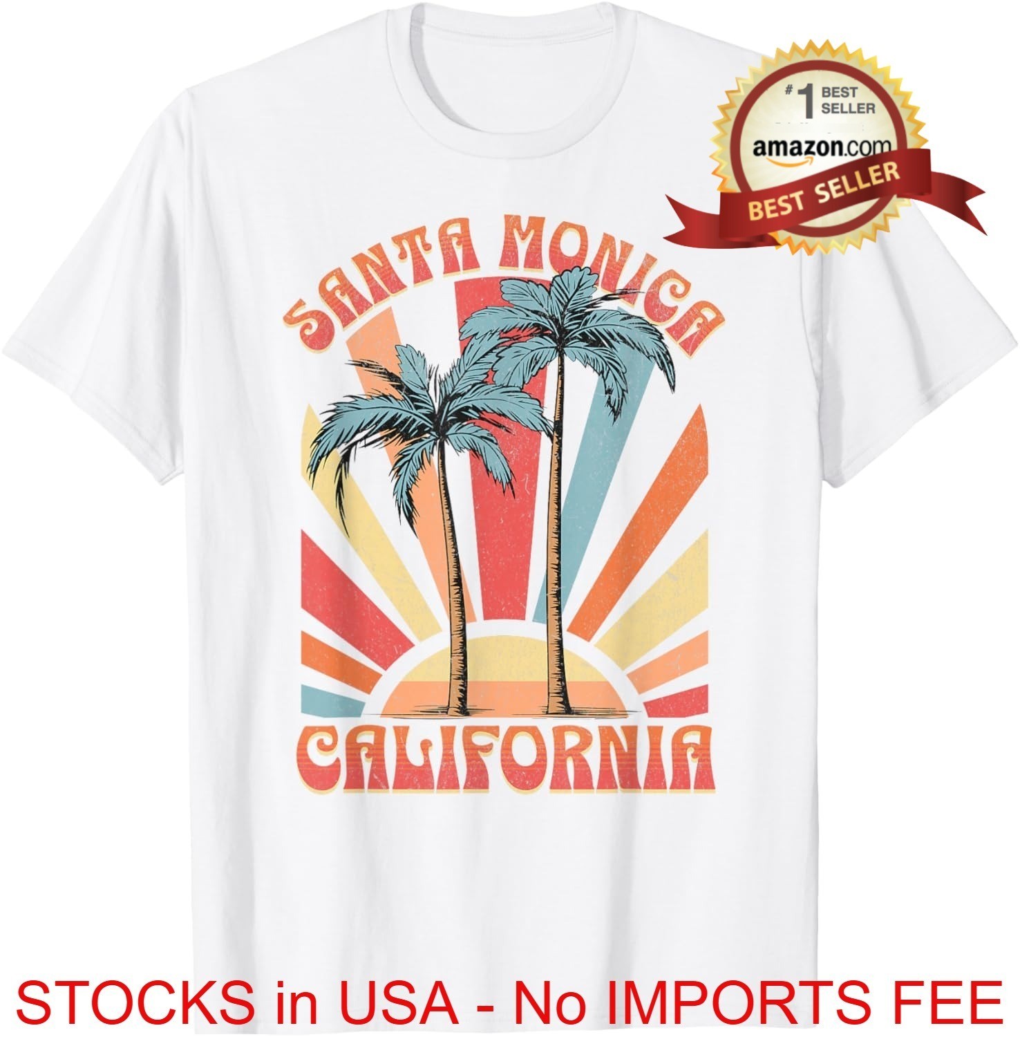 Santa Monica Beach California T-Shirt Vintage Retro Surf Ocean Graphic Tee Shirt