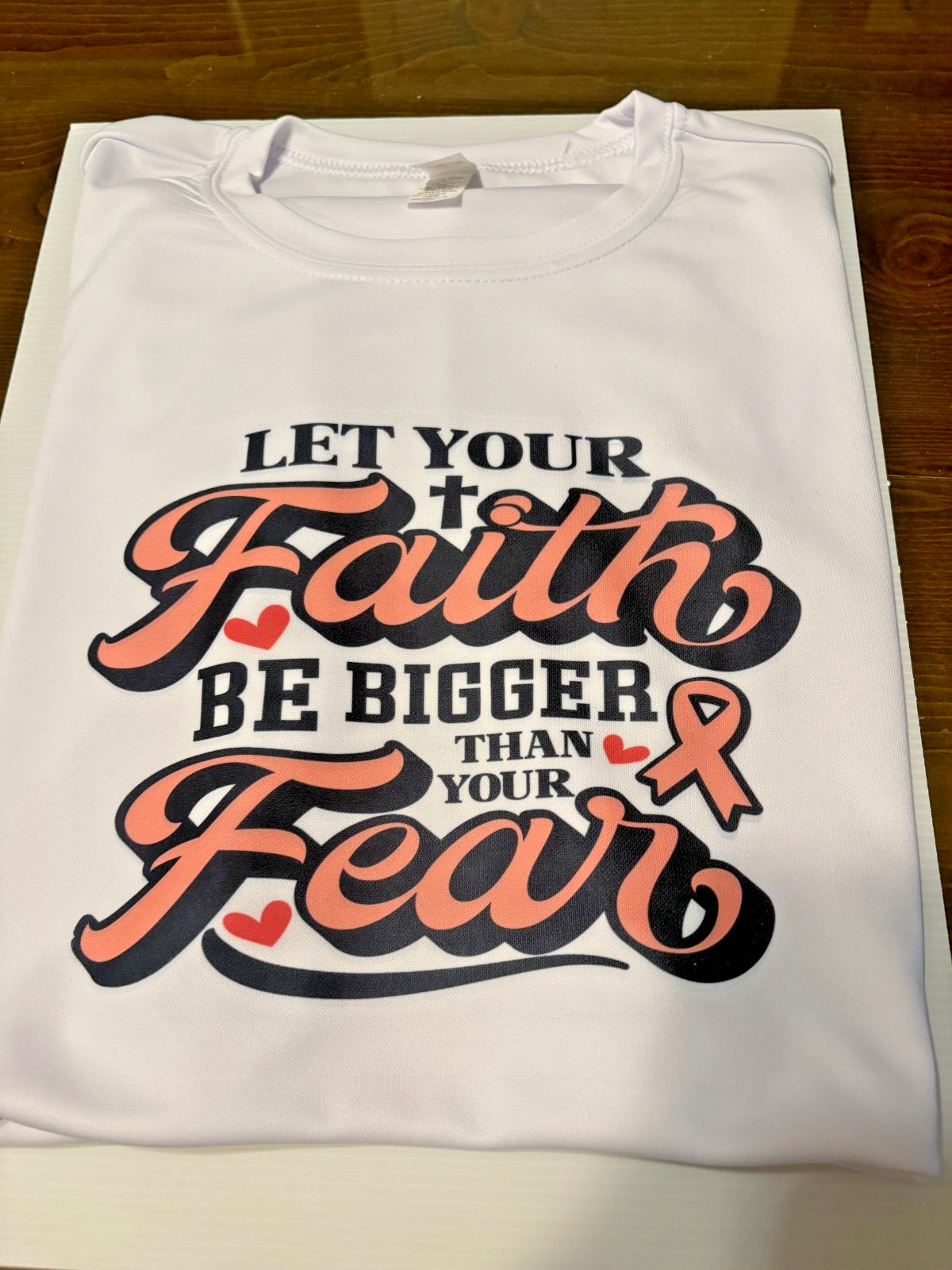 Breast Cancer Awareness Faith Over Fear Shirt Adult Large – Ribbon A4 New