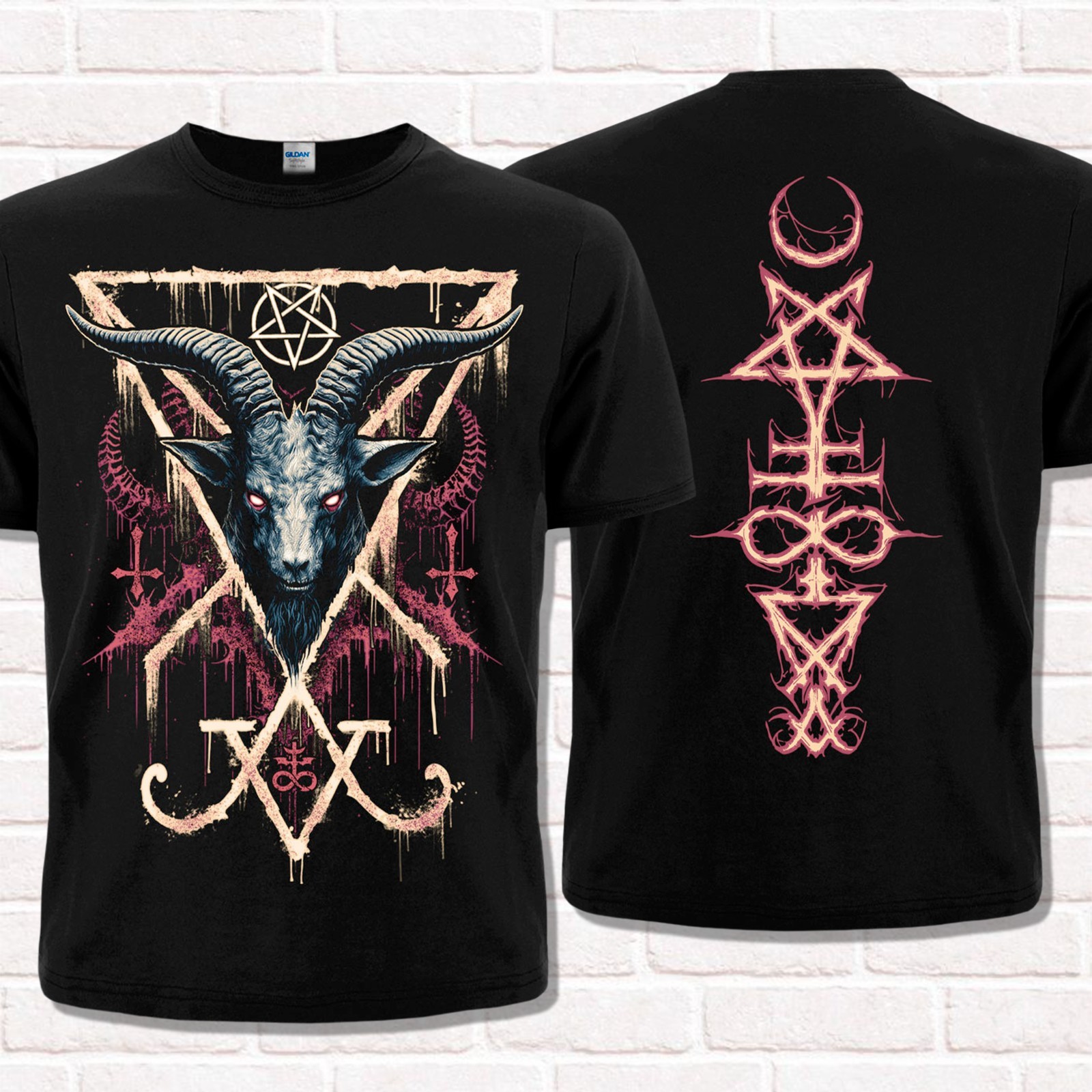 Satan style T-Shirt. Occult symbolism. Devil, Baphometh, Lilith, 666, Deamon.