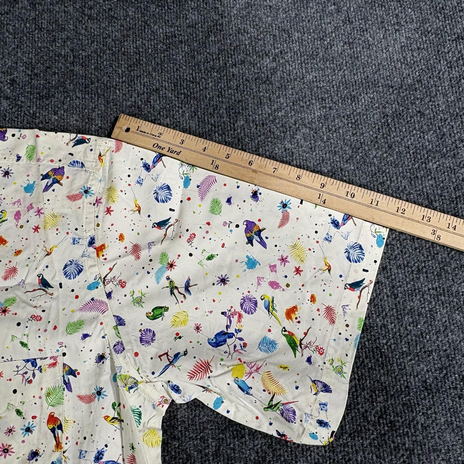 Alan Flusser Shirt Mens XL Multicolor Bird Floral Short Sleeve Button Up Casual