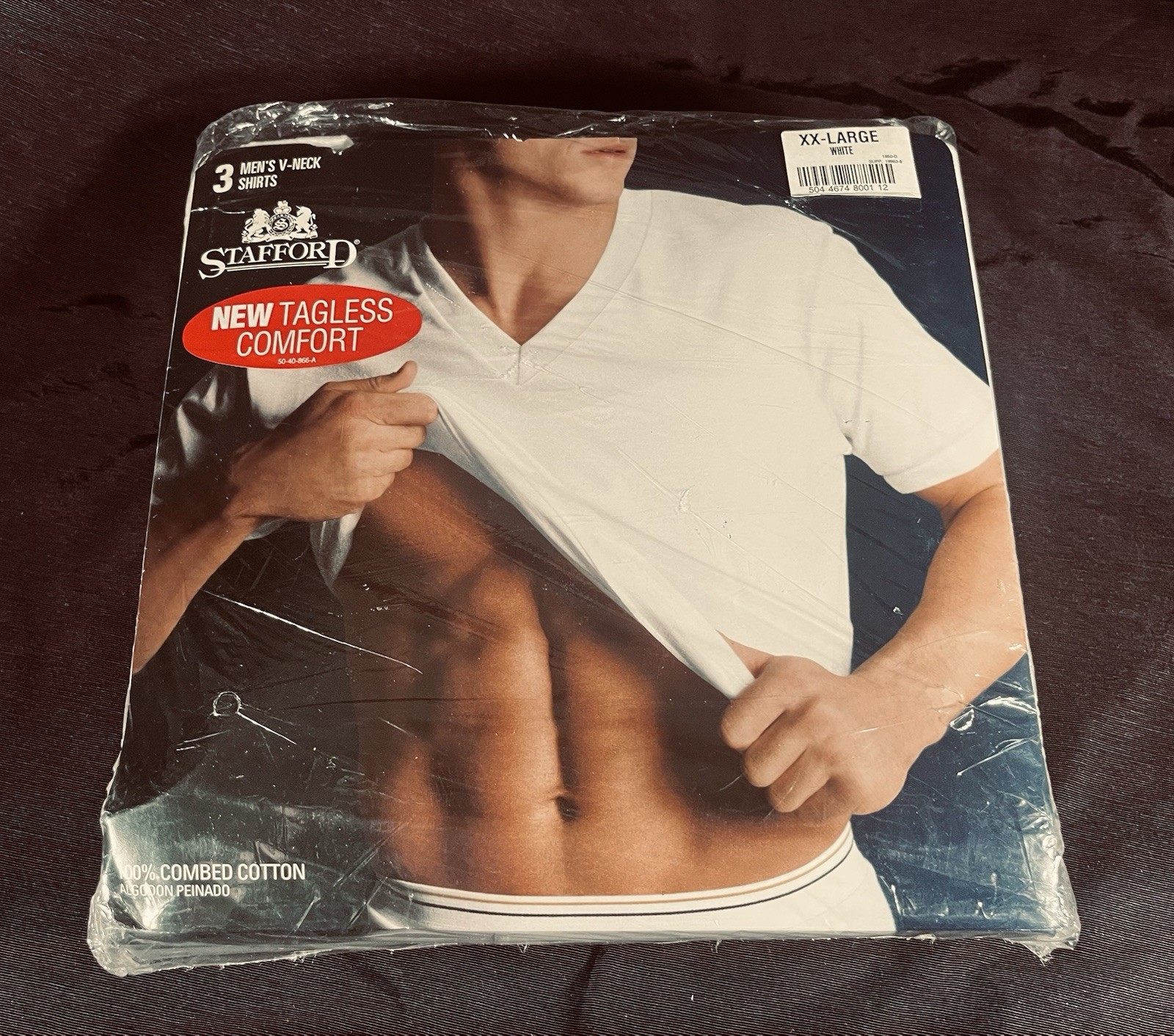 Stafford 3 Mens V-Neck Shirts 100% Combed Cotton XX-Large White NEW SEALED