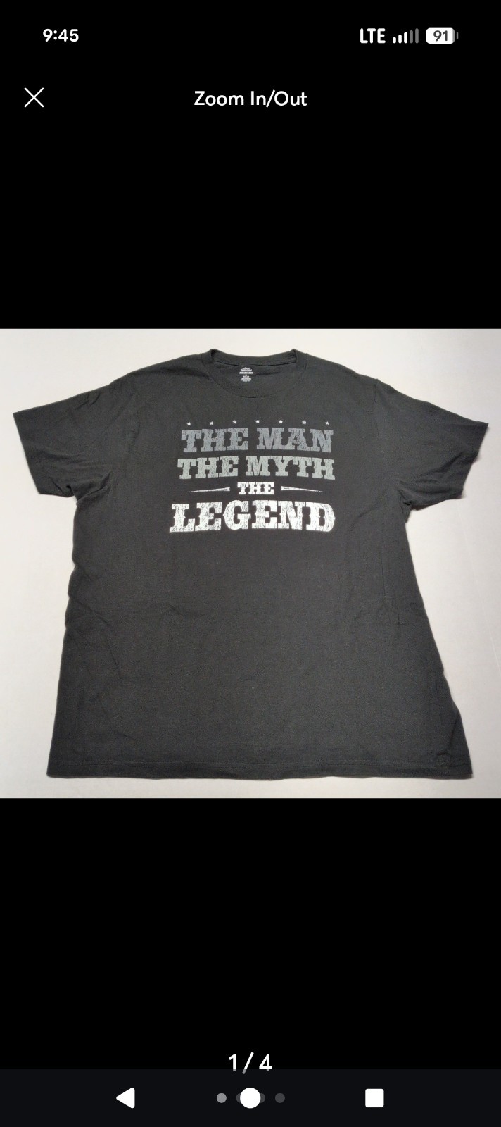 T-Shirt Man The Myth The Legend Shirt Mens XL Black Short Sleeve Fathers Day
