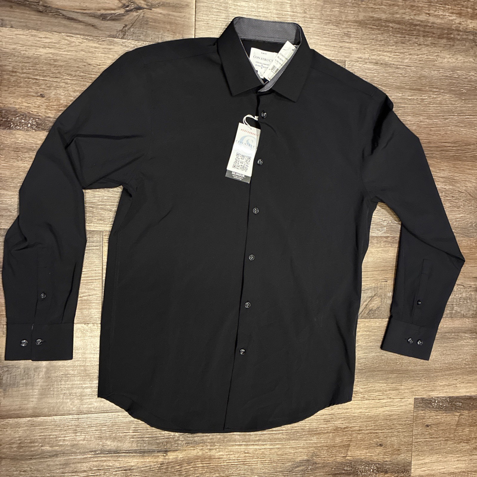CON.STRUCT Shirt Mens Large Black Slim Fit 4 Way Stretch Flip Cuffs Retail 69.50