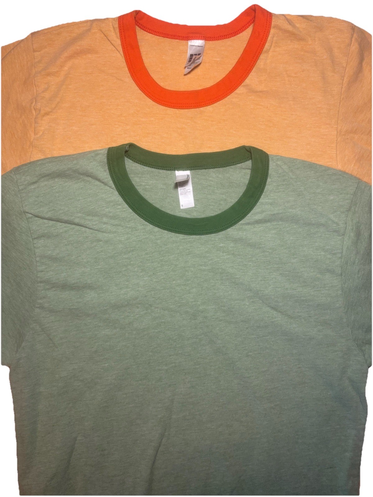 Lot Of 2 American Apparel Ringer Neck T Shirt Single Stitch Adult Small Slim Fit