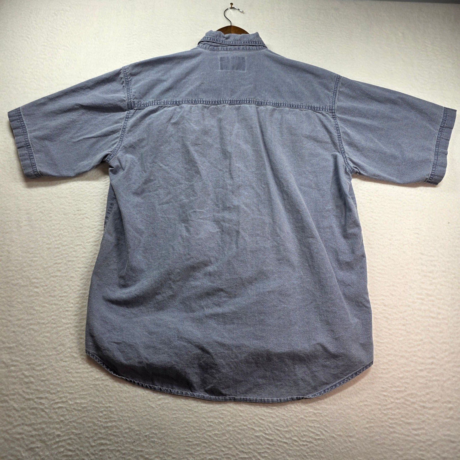 Address Unknown Button Down Shirt Mens Large Blue Short Sleeve Cotton Utility