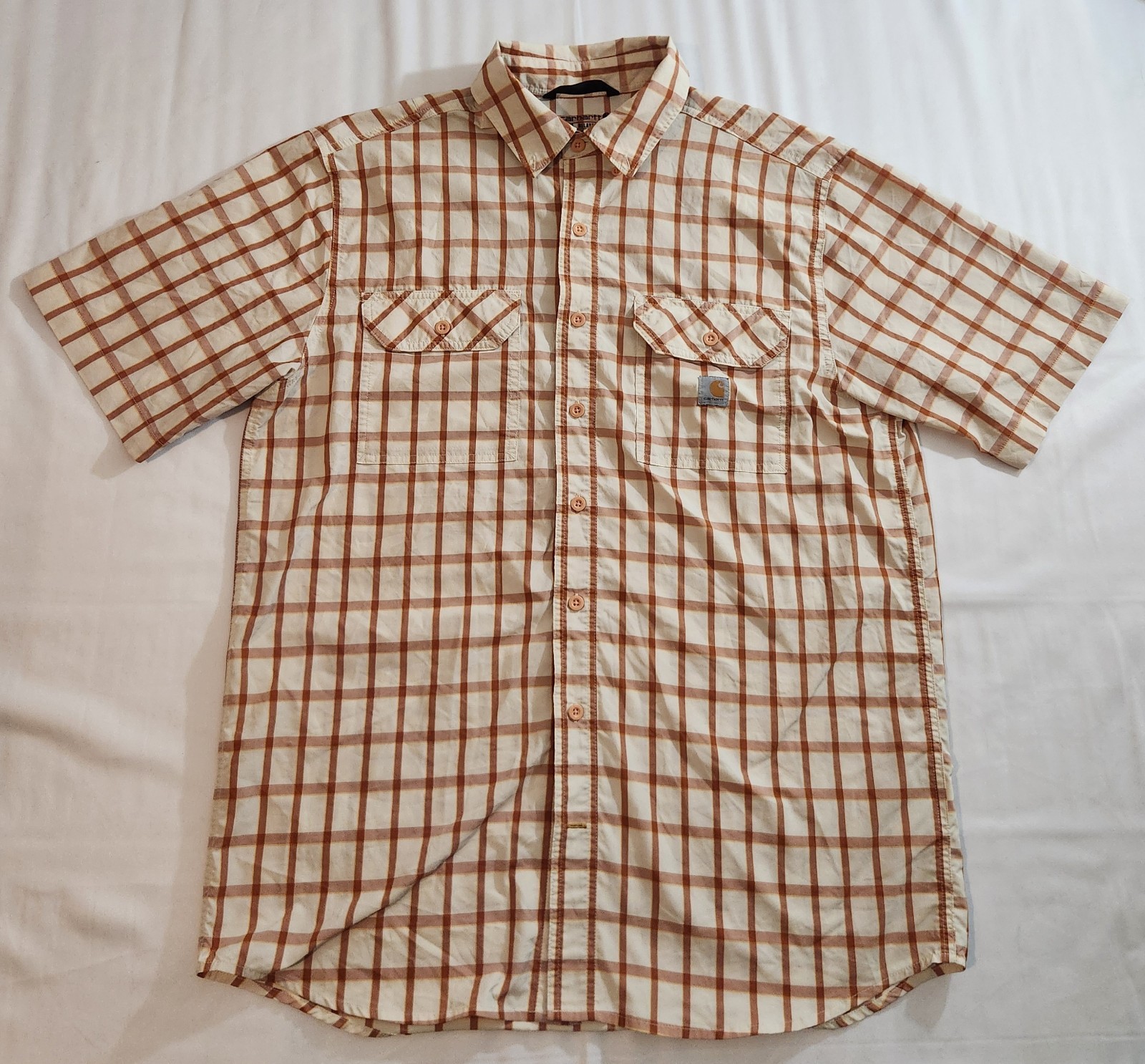 Carhartt Force Mens Button Up Short Sleeve Large Relaxed Fit Anti Odor Upf 25