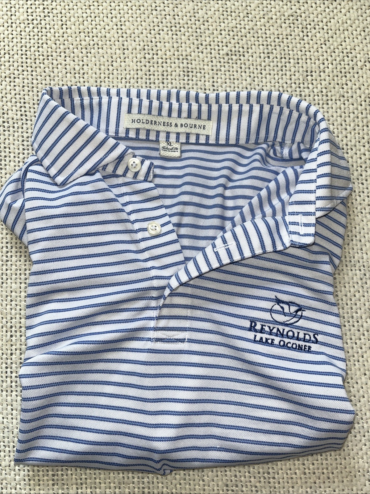 Men’s X Large Holderness & Bourne Blue And White Striped Golf Polo Lake Reynolds