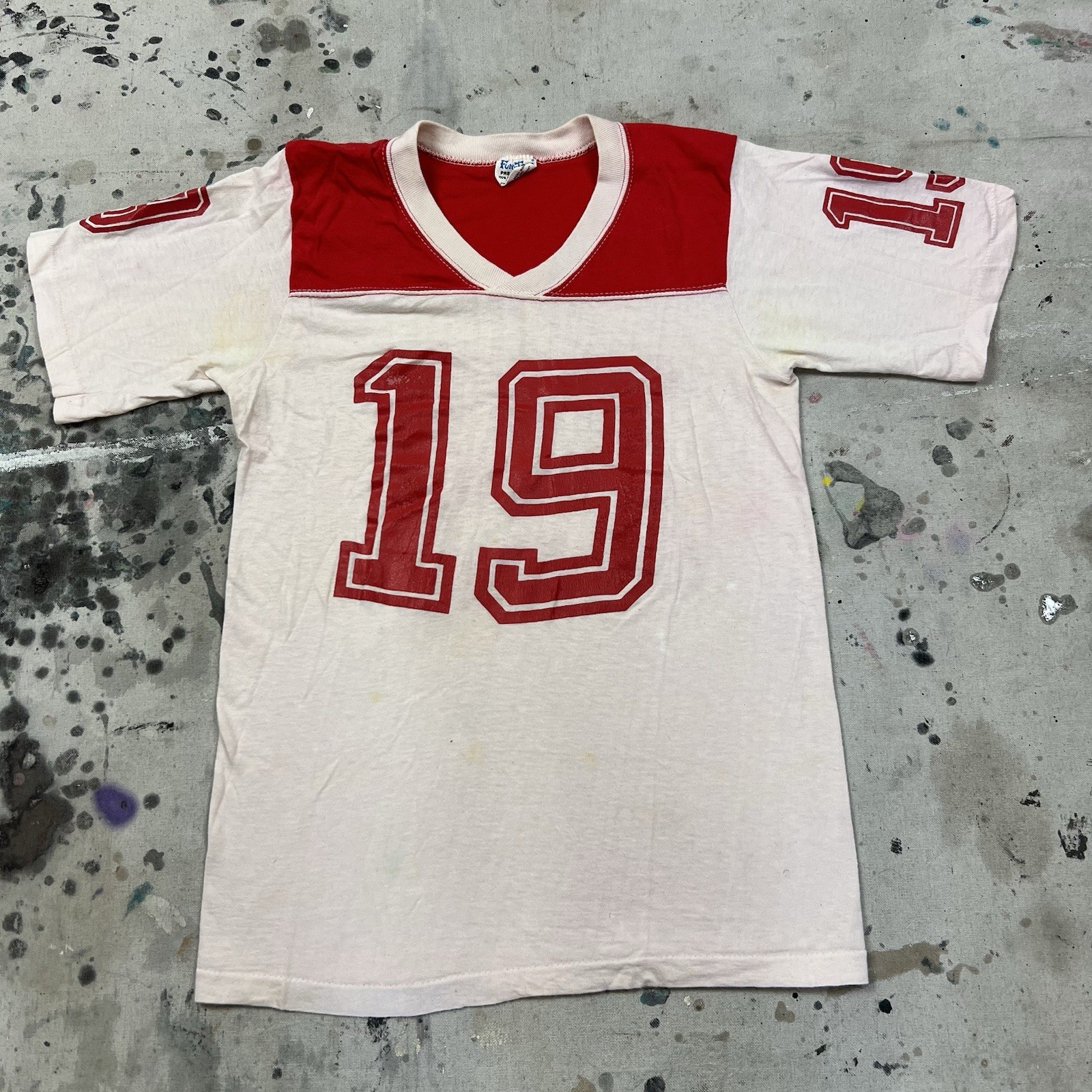 Vintage 60s 70s Fun Tees 2 Tone Cotton Football Jersey T Shirt #19 Mens Small