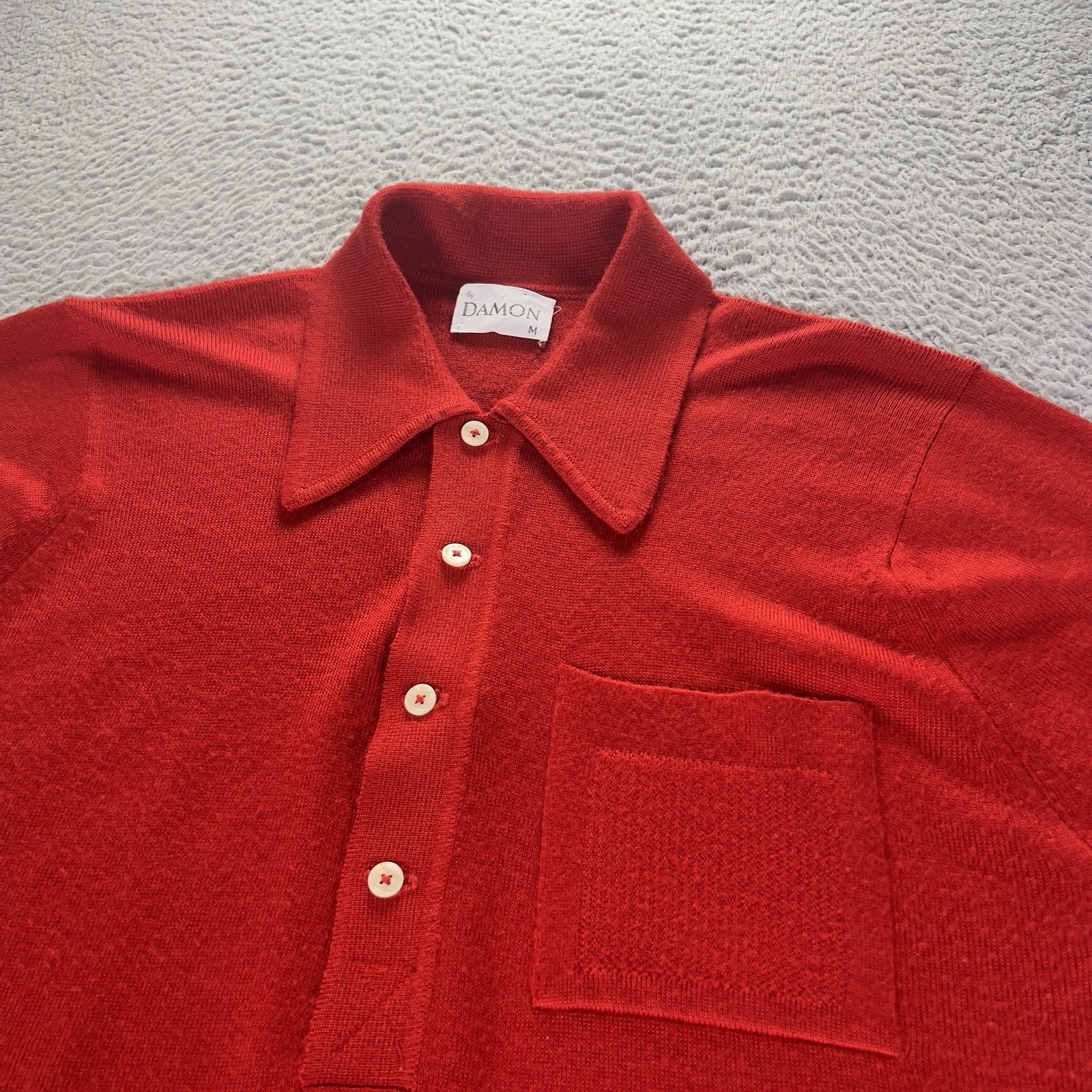 Vintage By Damon Shirt Mens Medium Red Collared Knit Short Sleeve Golf Acrylic