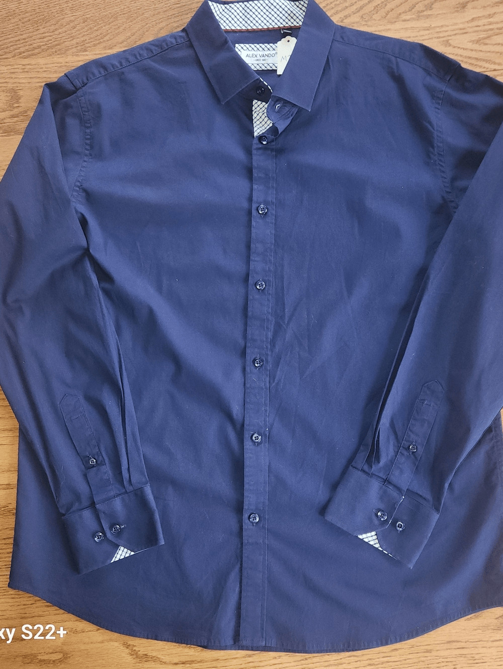 M25 Alex Vando Navy Button-Up Shirt with Contrast Cuffs & Neck Long Sleeved