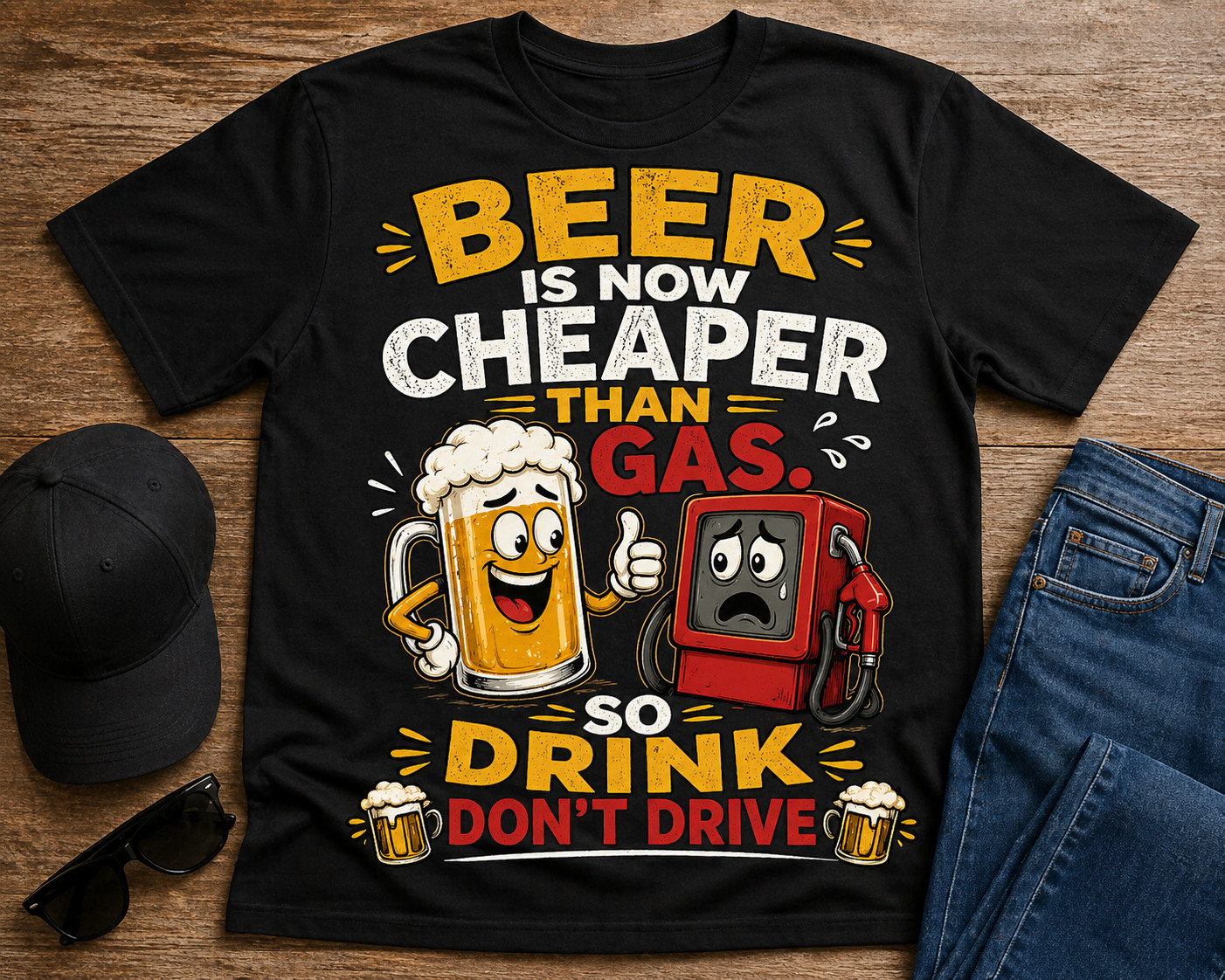 FUNNY T-SHIRT-BEER IS NOW CHEAPER-BELLA CANVAS 3001 -SIZE MED-BLACK TEE