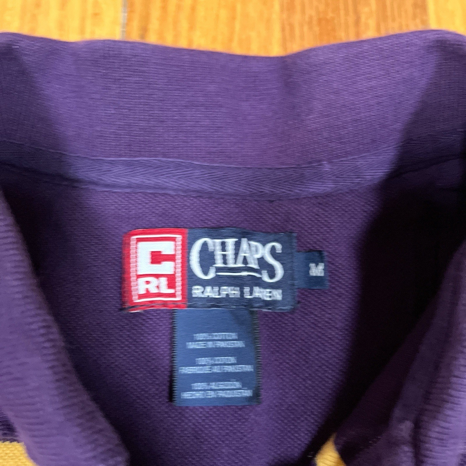Vintage Chaps Ralph Lauren Polo Shirt Sz Medium Purple Yellow LSU Colors Crest