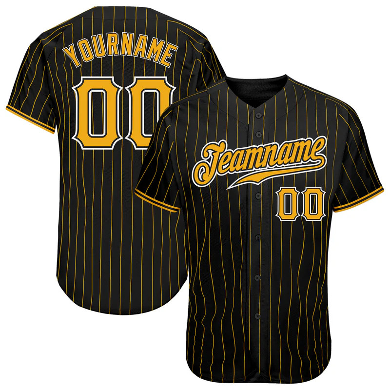 Personalized Black Gold Pinstripe Baseball Jersey Custom Sport Gift Him