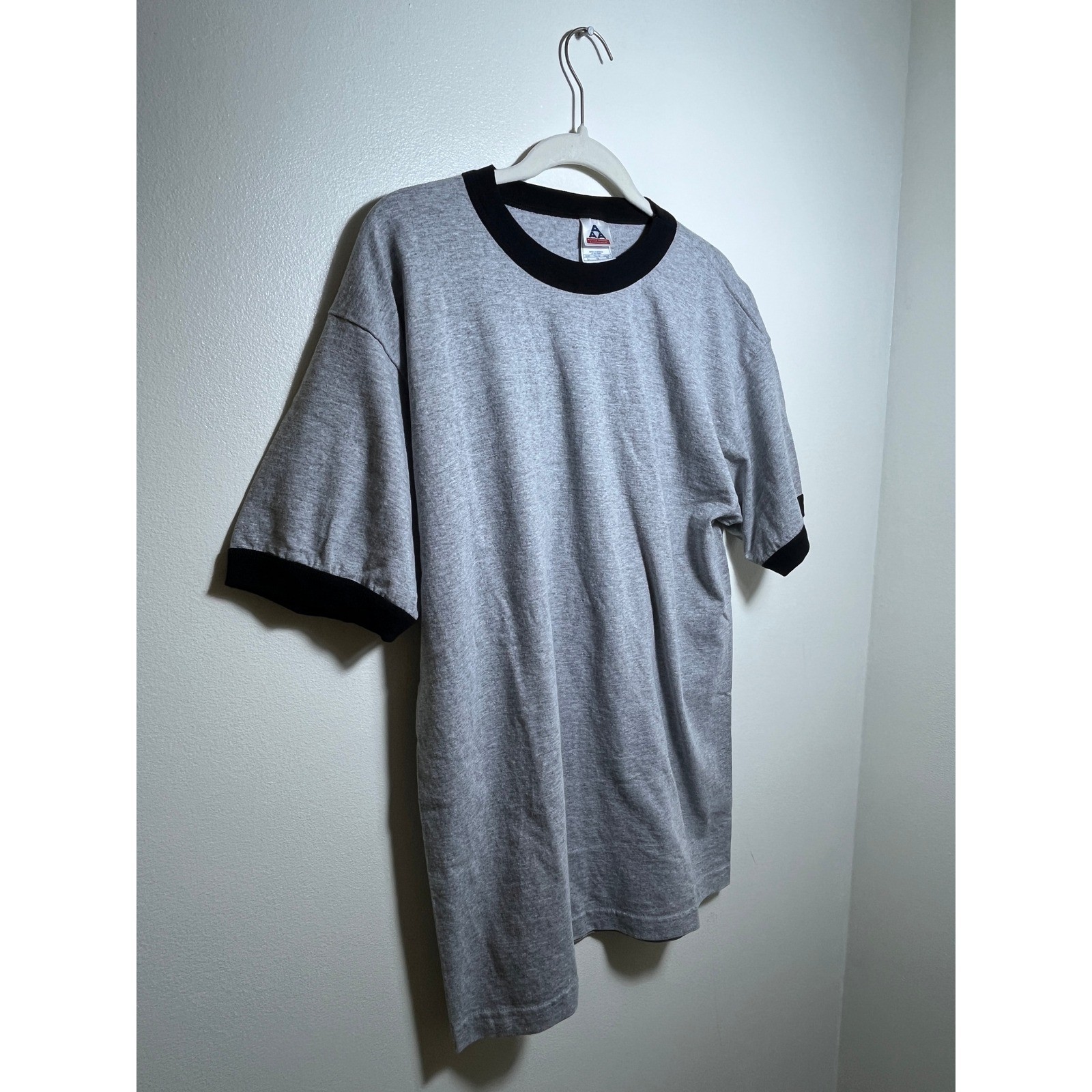 Alstyle Apparel AAA Mens Ringer Tee Shirt Gray Black Retro Minimalist