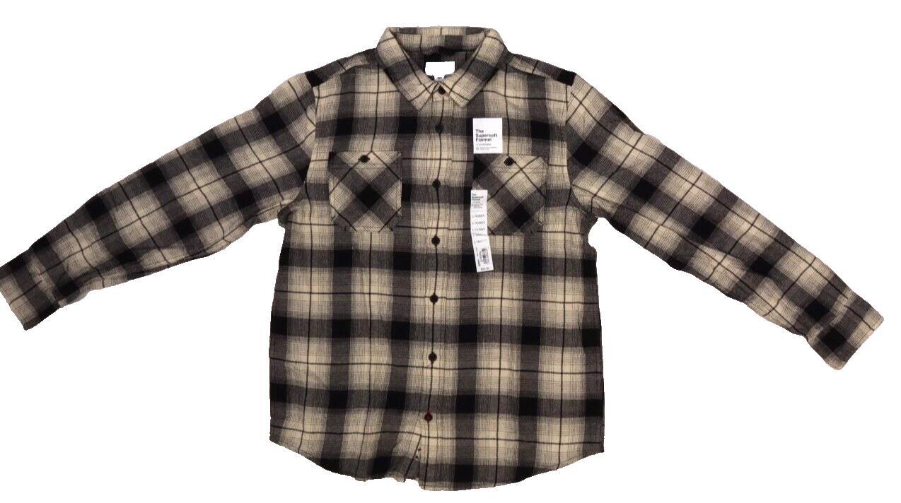 Sonoma Good for Life Boys Flannel Shirt Black White Long Sleeve Large Husky