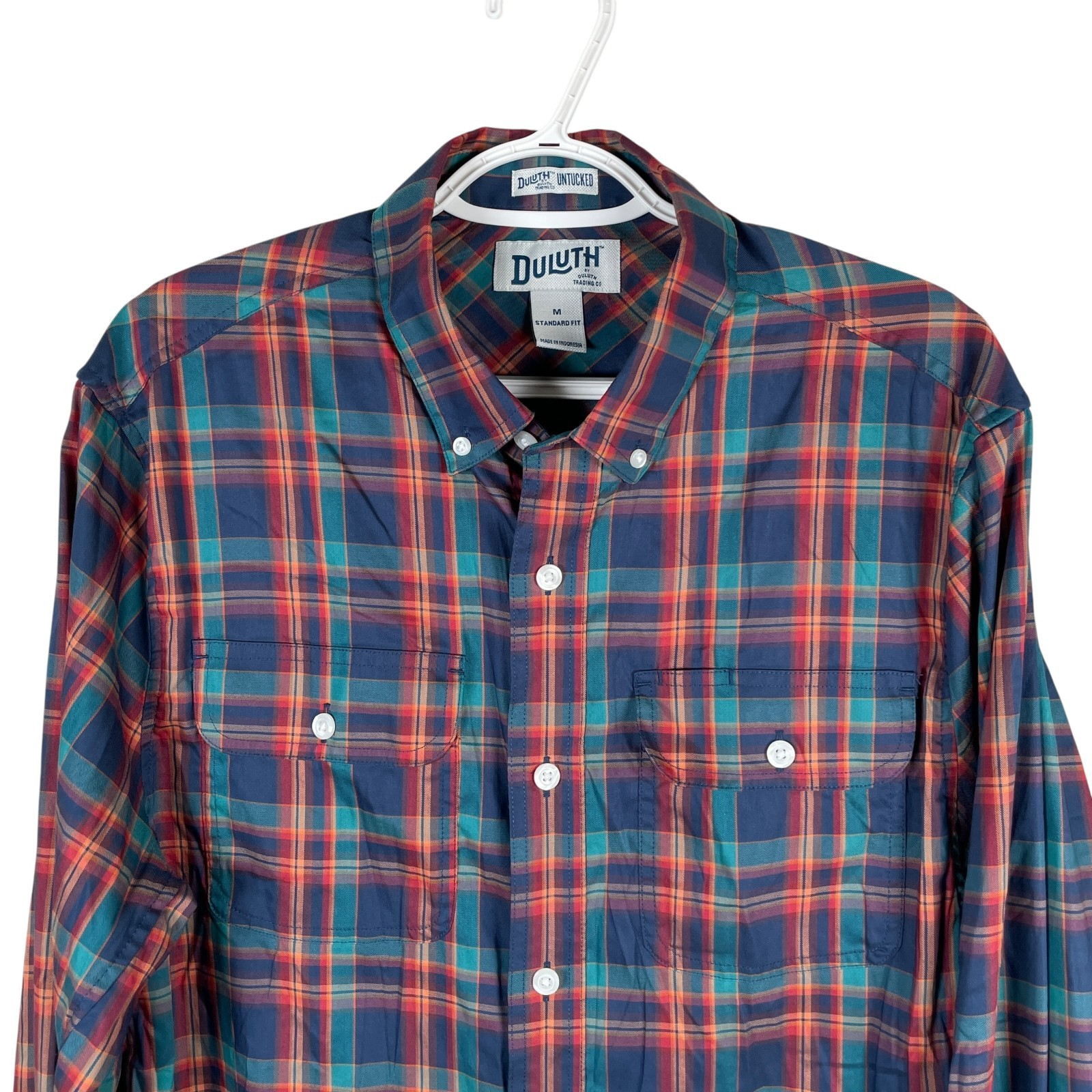 Duluth Untucked Performance Shirt Mens M Standard Fit Plaid Stretch Button Down
