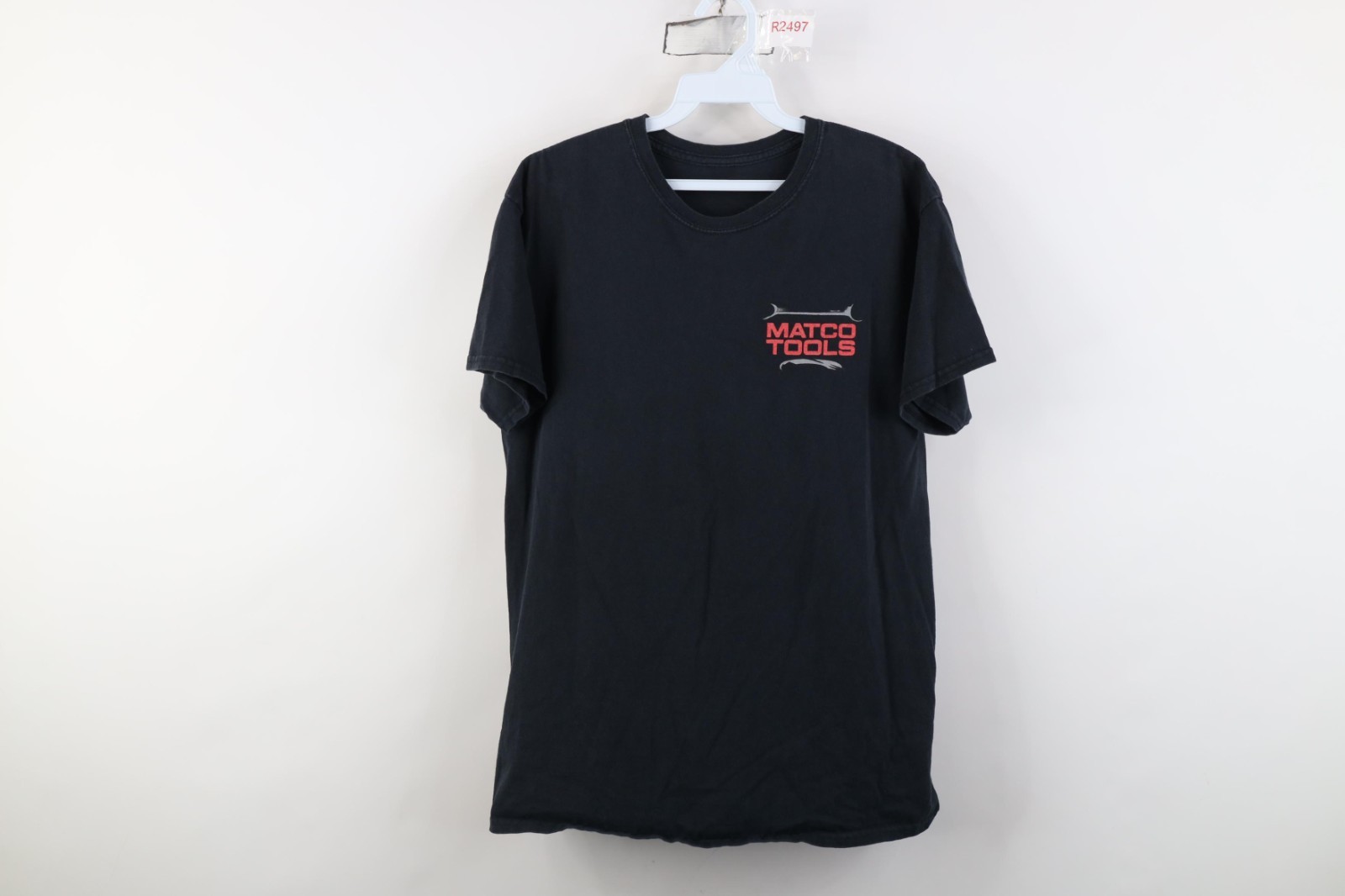 Vintage Mens Medium Distressed Spell Out Matco Tools Short Sleeve T-Shirt Black