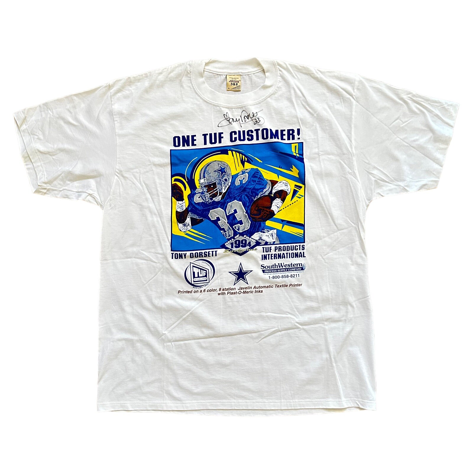 Vtg 1994 TONY DORSETT Signed XL TShirt Dallas Cowboys NFL Hall of Fame Induction