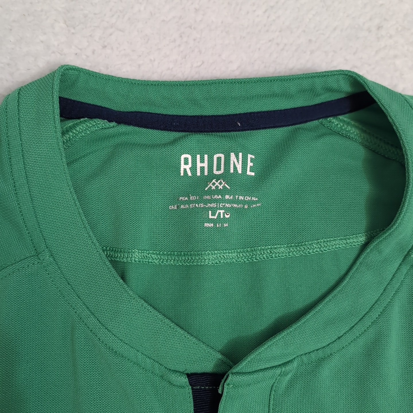Rhone Men’s L Delta Pique Notch Neck Blade Collar GoldFusion Anti-Odor Green