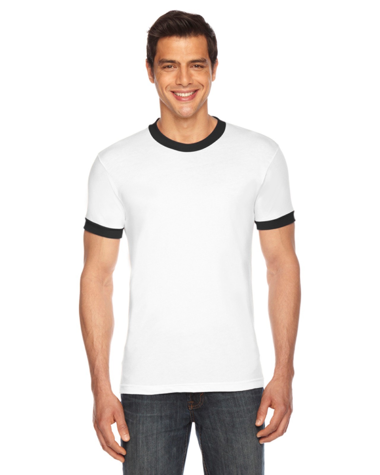 American Apparel Fine Jersey Ringer T-Shirt White Black Medium Unisex Baseball