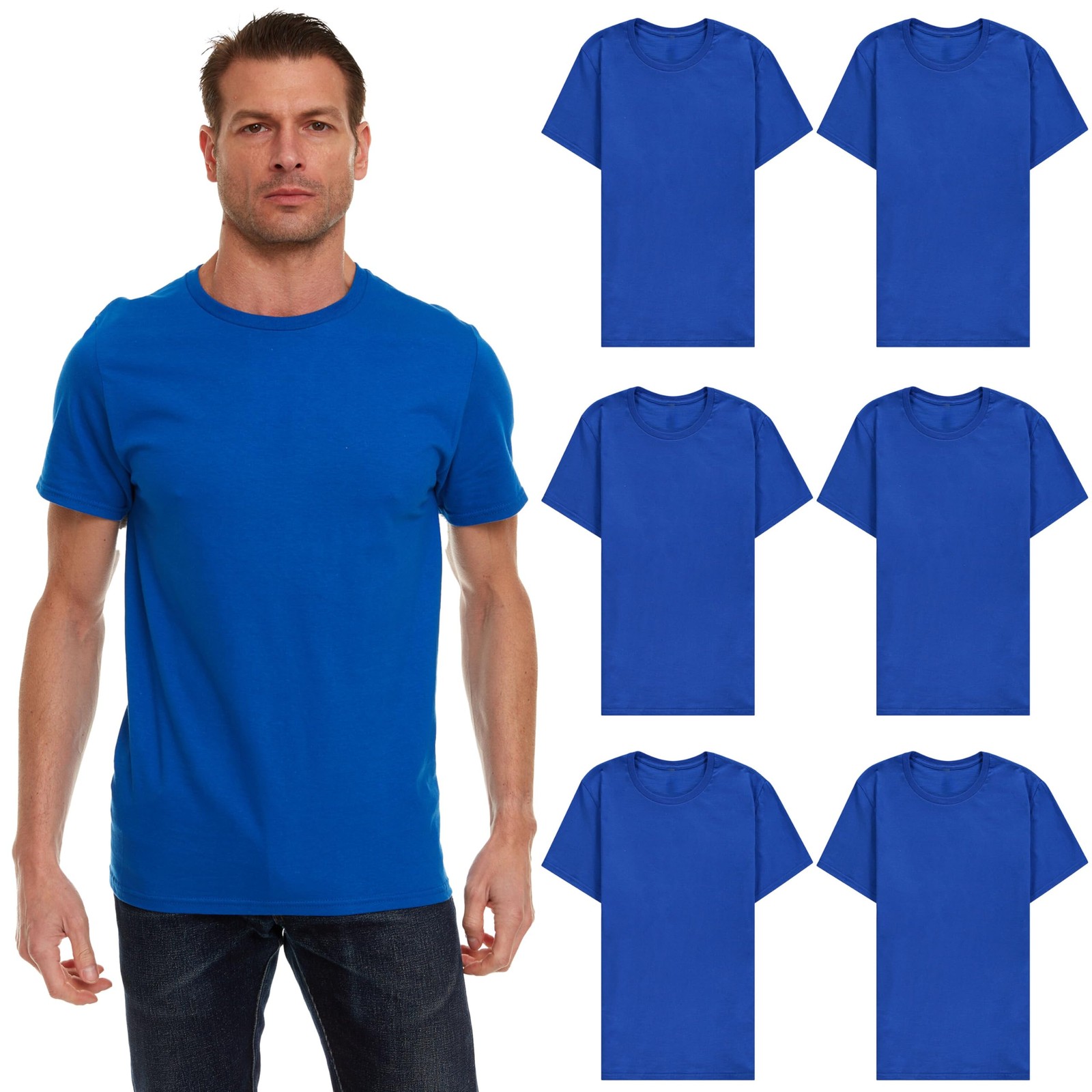 BILLIONHATS 6 Pack Men’s Solid Colors Cotton T-Shirts Short Sleeve Lightweight