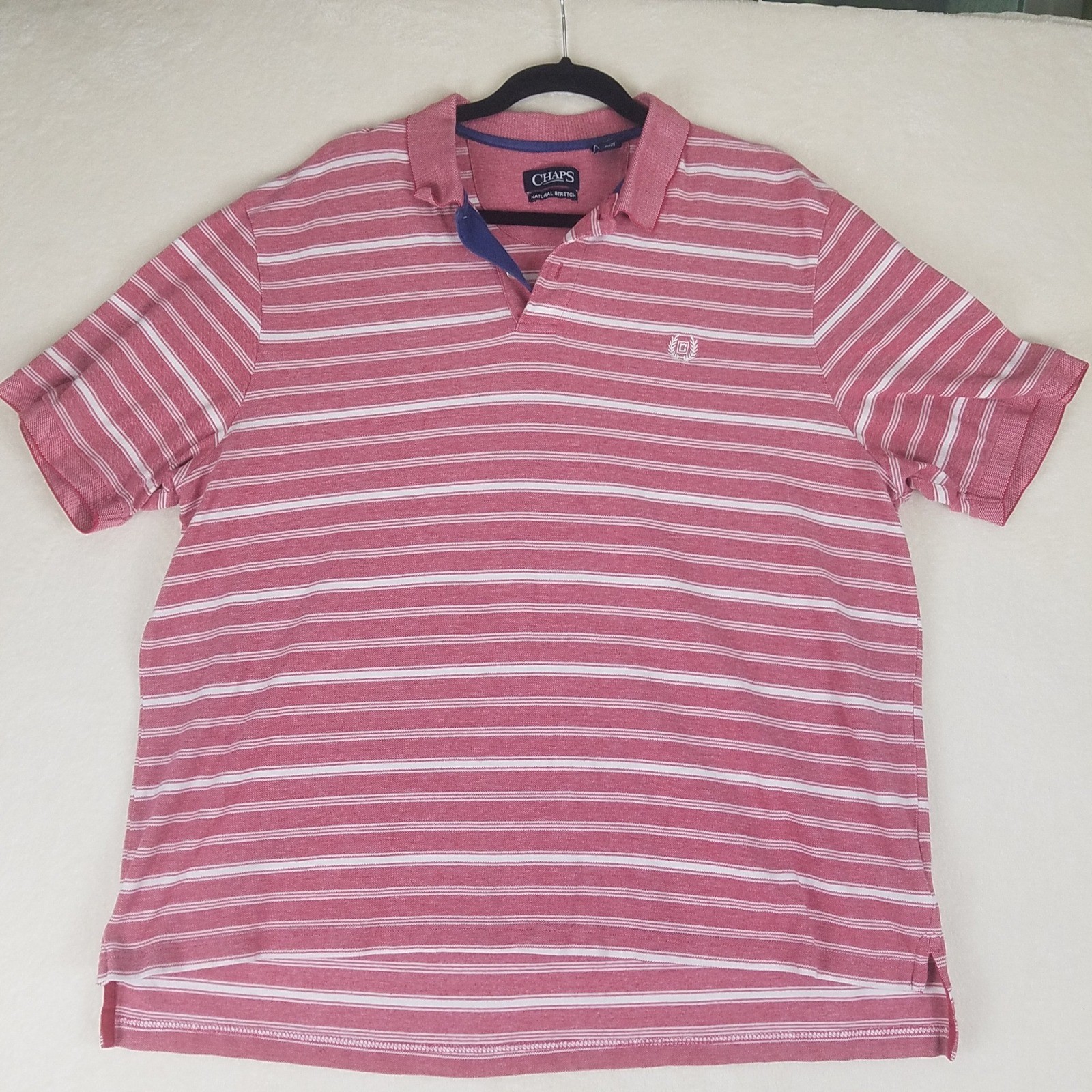 Chaps Polo Shirt Mens XXL Red White Excellent Striped Cotton Natural Stretch