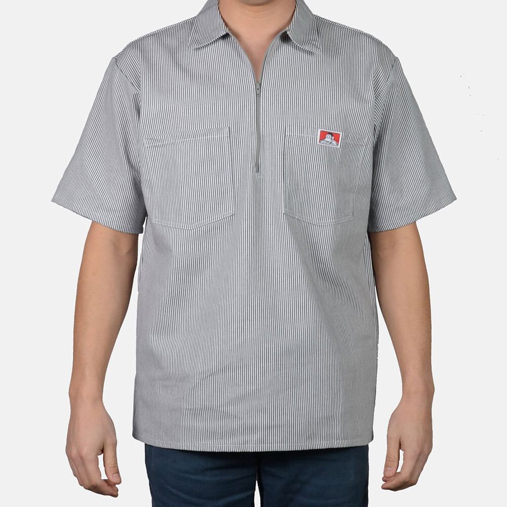 Ben Davis Men’s Short Sleeve Color Stripe Cotton Blend Pockets 1/2 Zip Shirt