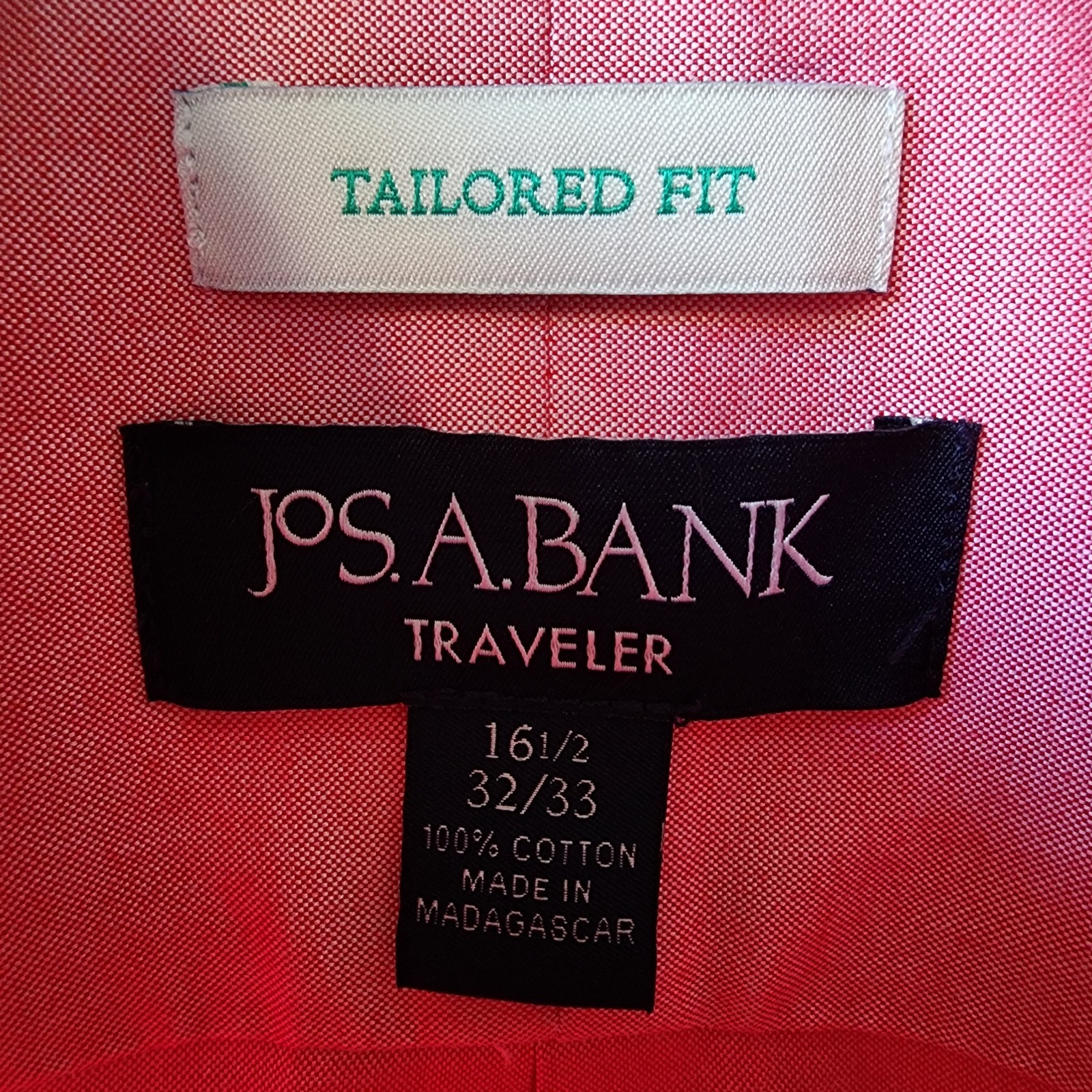 16.5 32/33 Shirt Light Red Pink Salmon Traveler Jos A Bank Non Iron Tailored Man