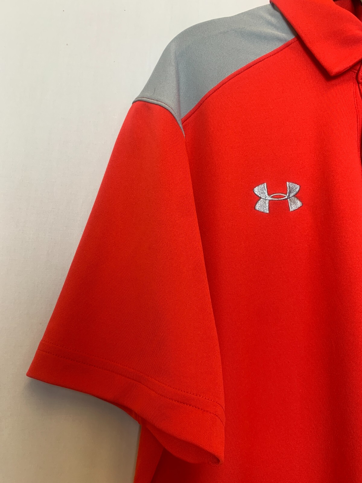 Under Armour Shirt Mens Medium Red Gray DriFit Golf Polo HeatGear 2-Tone
