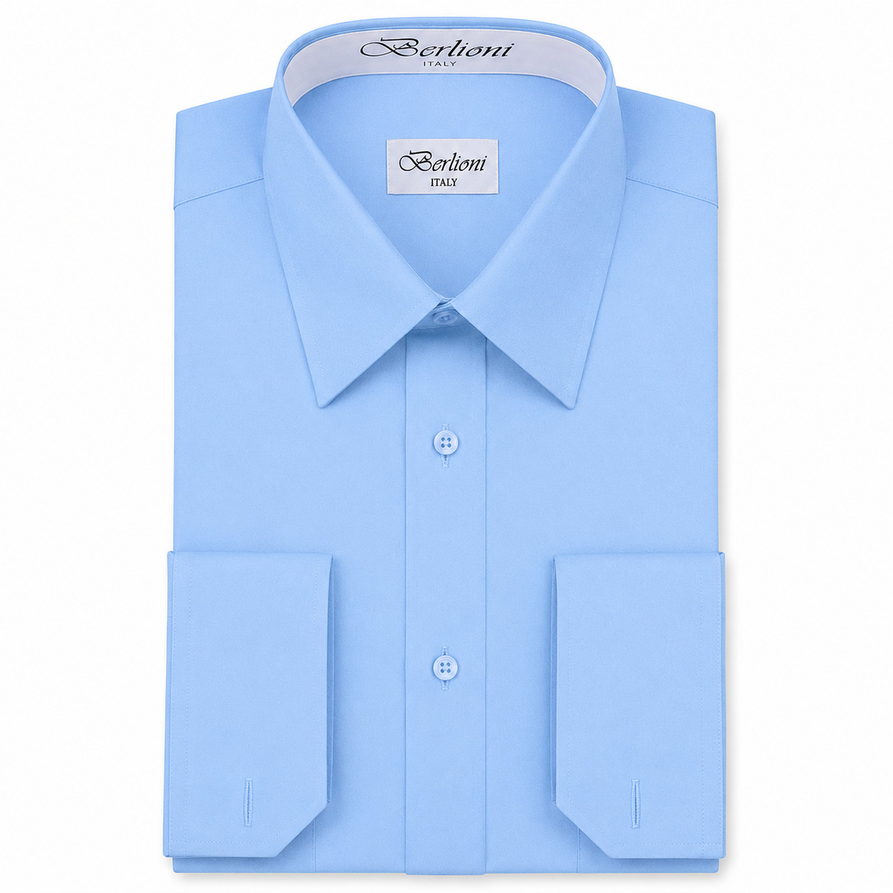 Berlioni Italy Men’s Premium French Convertible Cuff Dress Shirt Light Blue