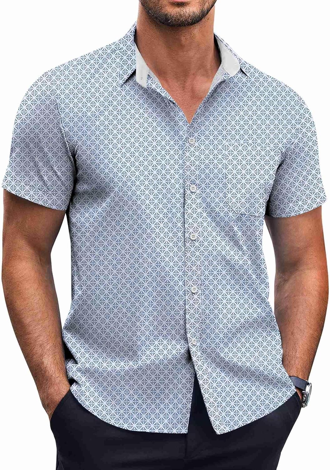 Men’s Polka Dots Button Down Shirt Short Sleeve Turn-Down Collar Size XX-Large