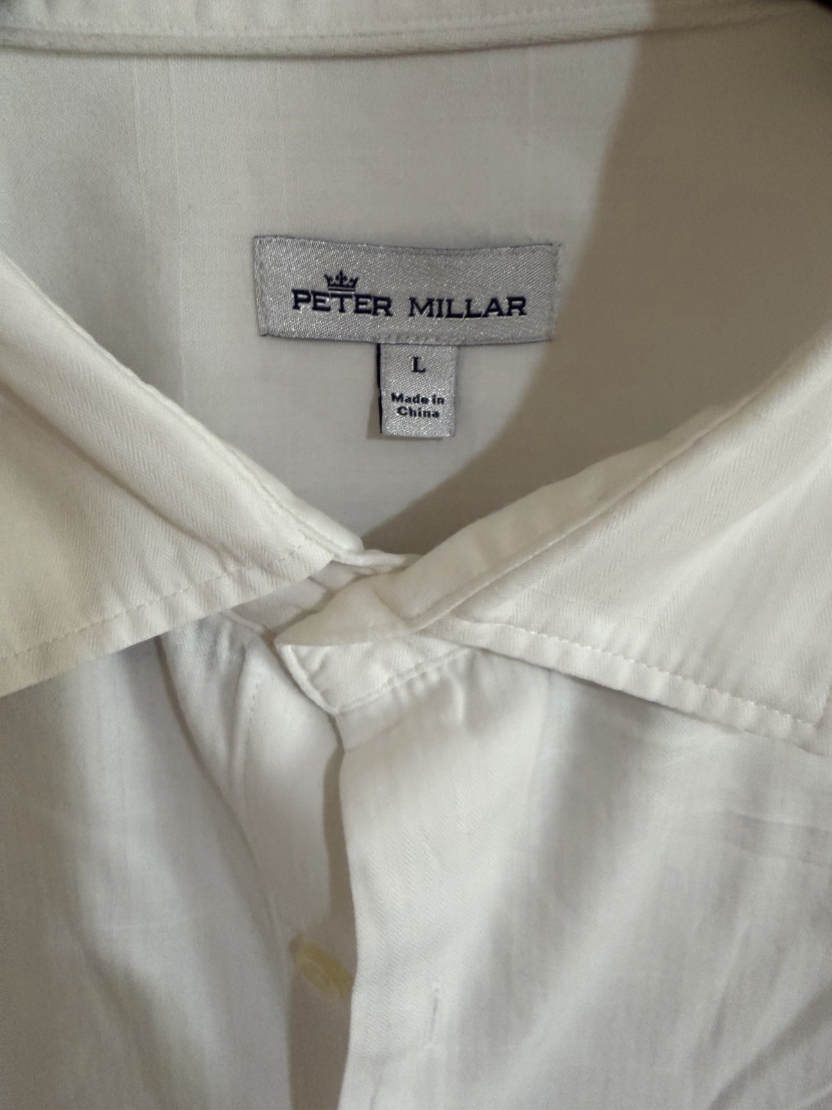 Peter Millar Men’s Regular L White Solid Long Sleeve Button-Up Point Collar