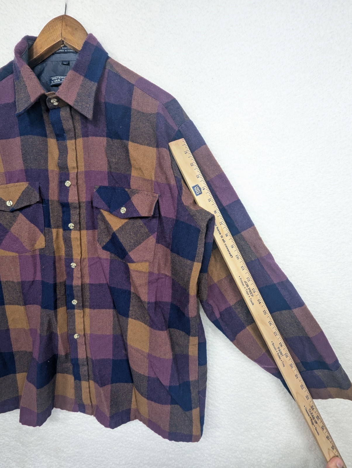 Vintage Van Heusen Winter Weight Multicolored Acrylic Plaid Button Up Shirt L