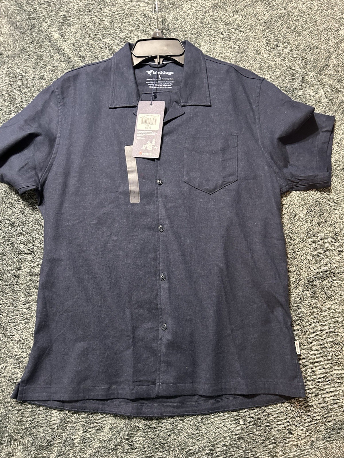Birddogs Men’s Tech Linen Shirt Total Eclipse Blue Large Short Sleeve (F1)