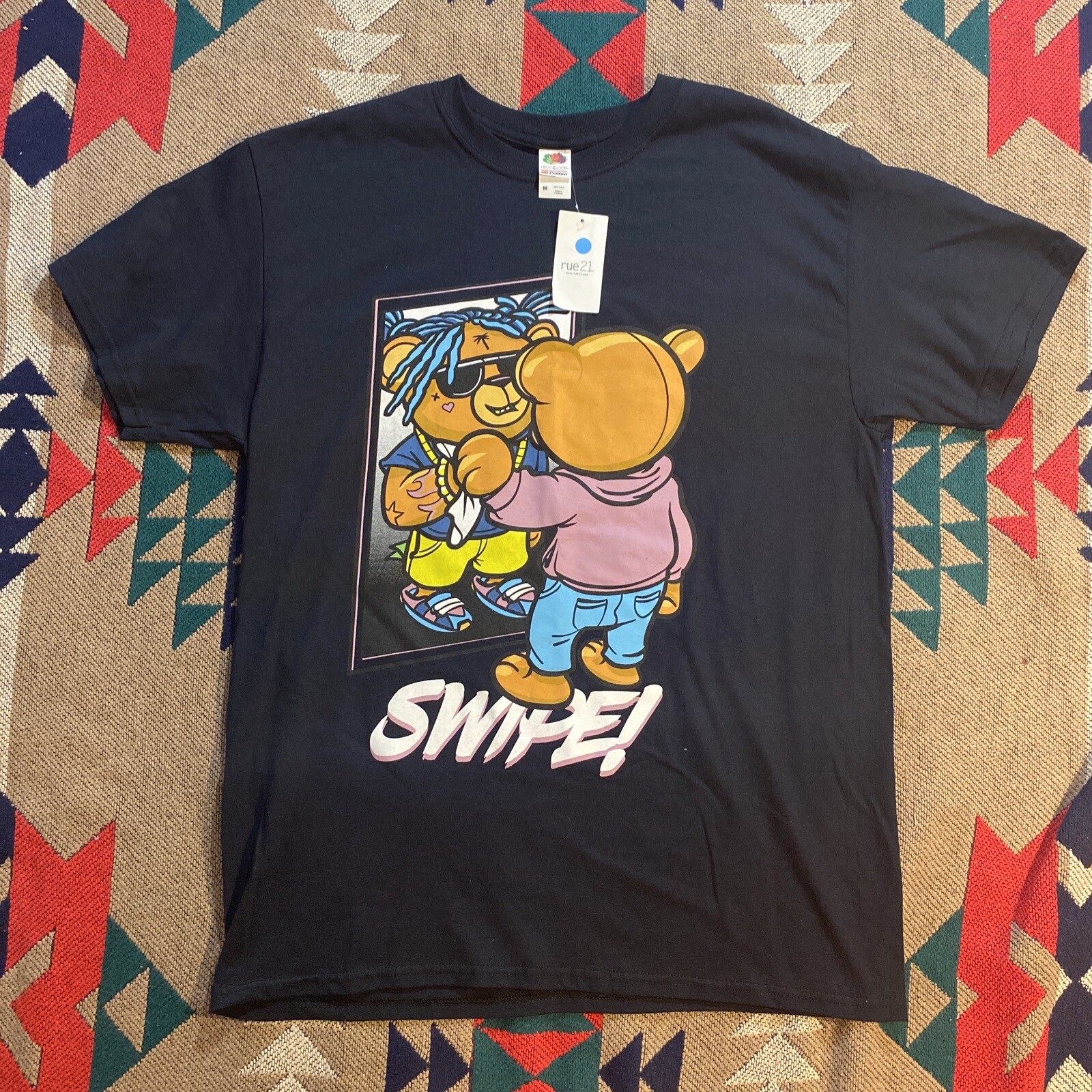 Rue 21 NWT Swipe! Fly Swag Graphic T Shirt M Hanes Cotton Bear Mirror Dating New