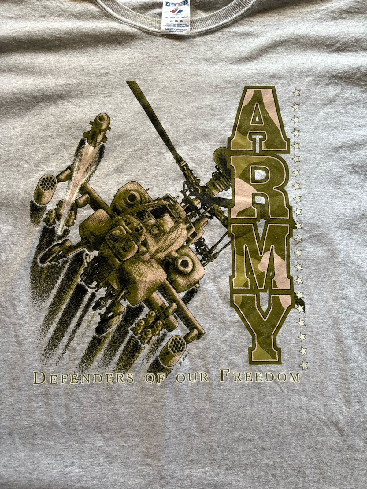 Jerzees Heavyweight Blend Gray Army Graphic Crew Neck Cotton Blend T-Shirt XL
